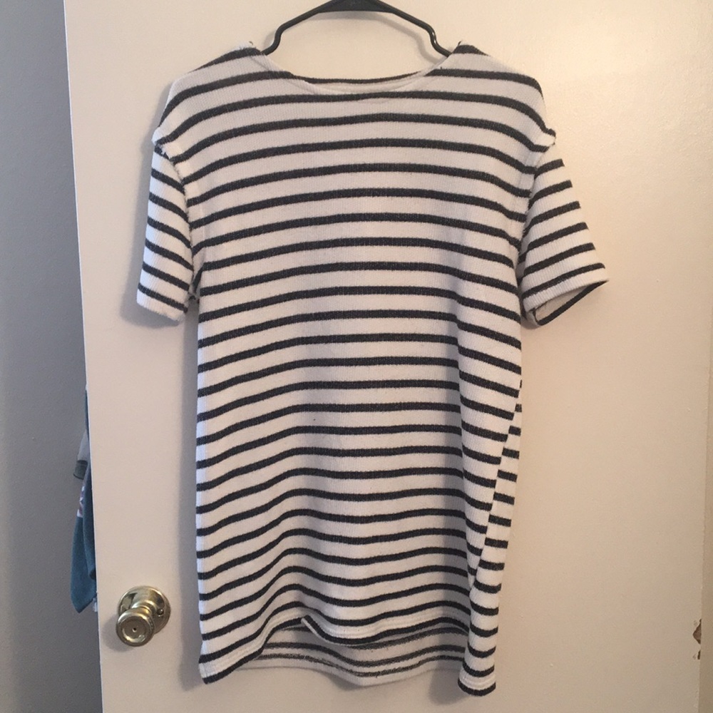 Oversized B&W Striped Grunge Shirt
